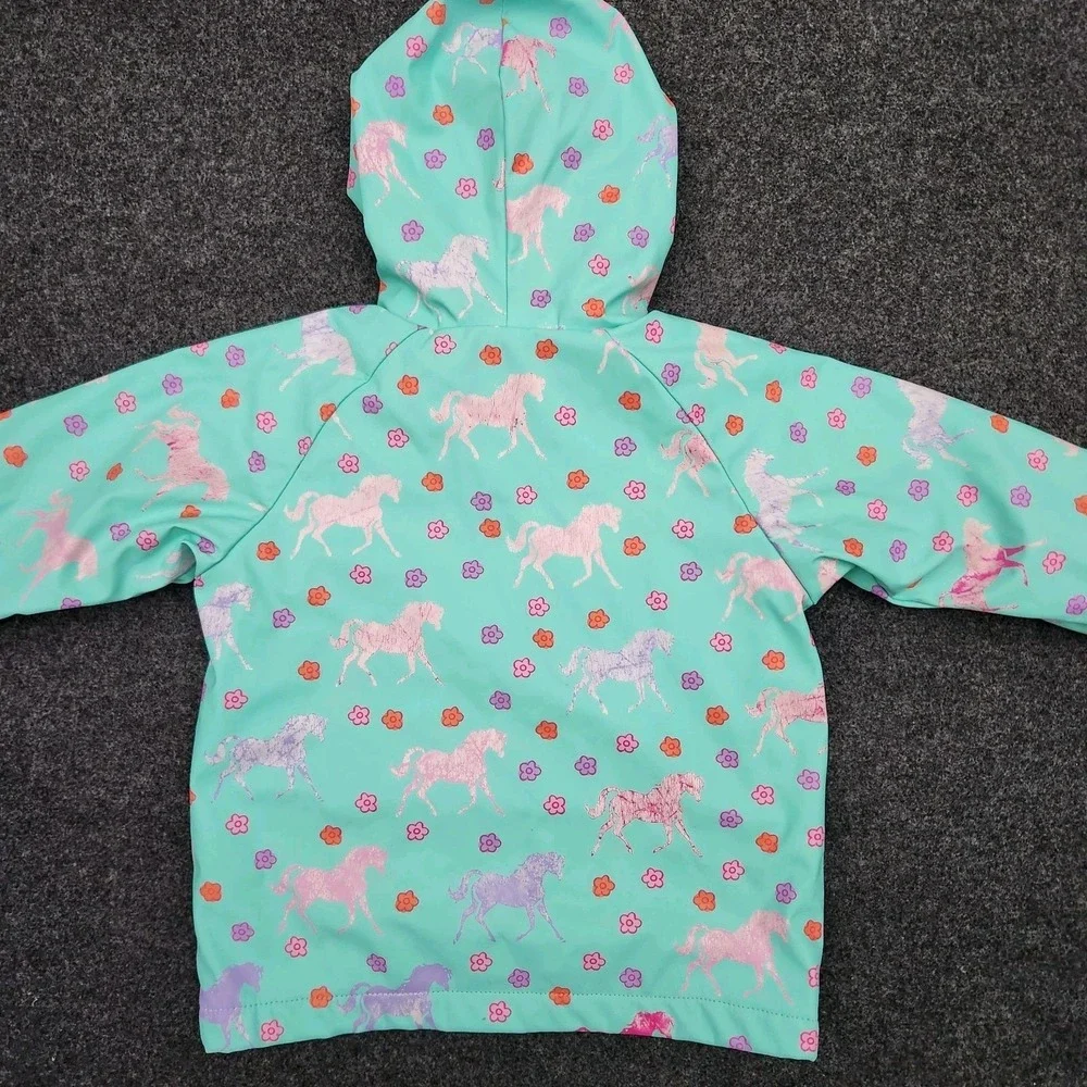 Hatley‎ Girls 18-24 Months Blue Horse Flower Snap Button-Up Rain Jacket Hooded